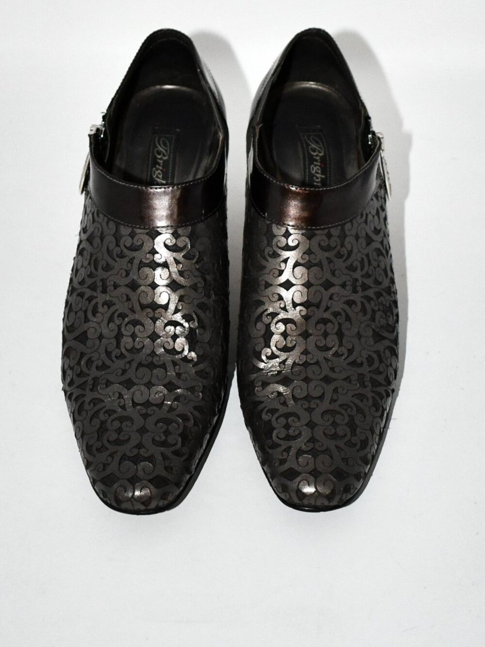 Brighton Rhythm Booties Women's Size 9.5 Silver Black Scroll Design Leather Ankl